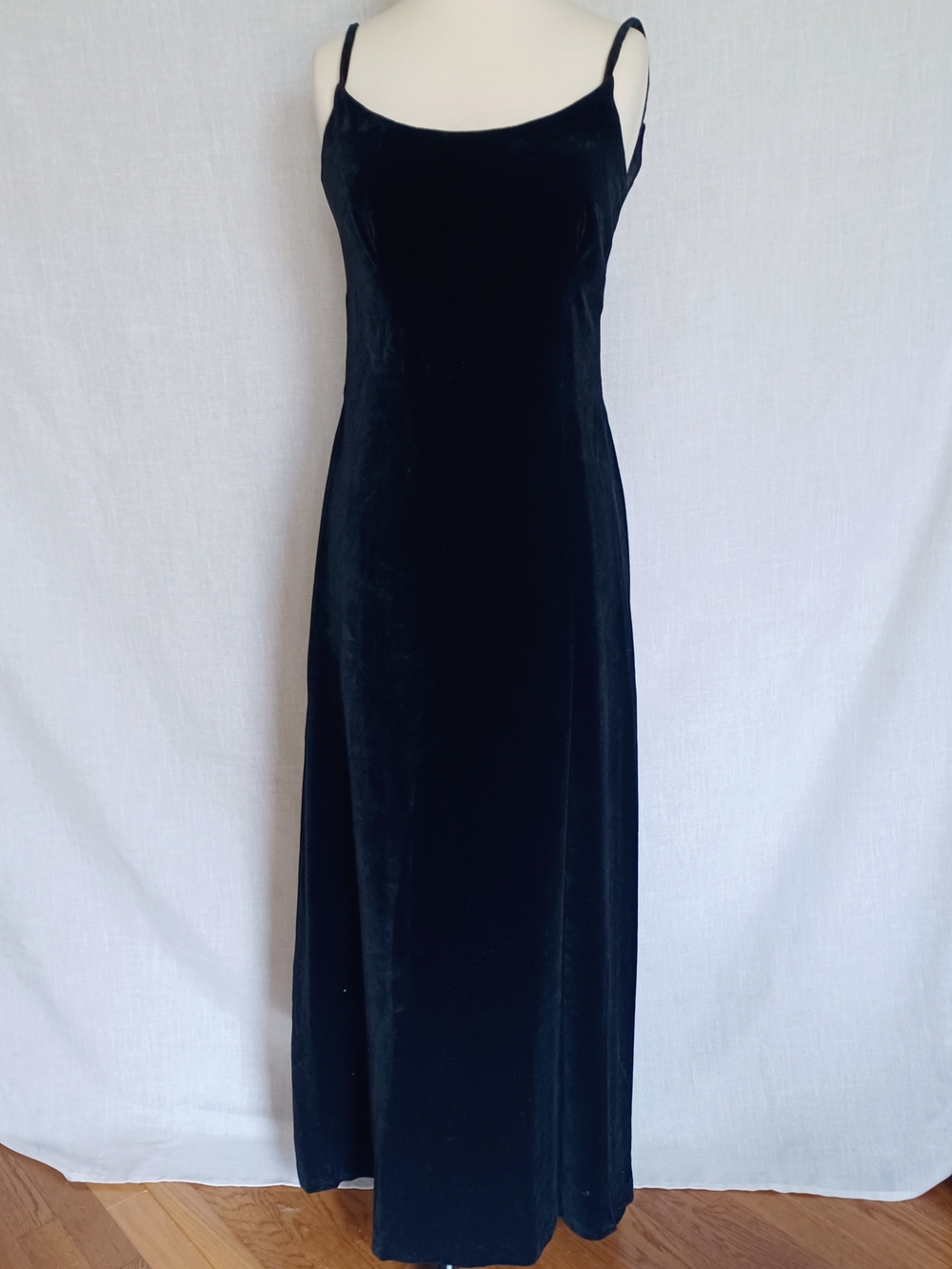 Marcel Fenez Vintage Black Velvet Slip Dress with Spaghetti Straps Circa 1970s